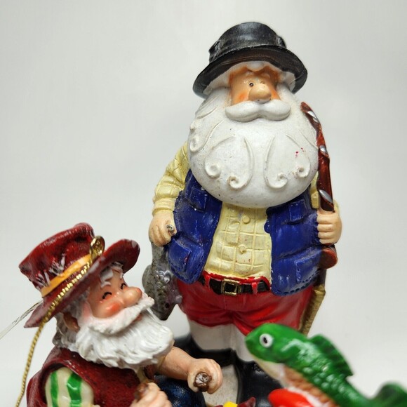 Fishing Santa Claus Ornament Hanging Boat Standing Catch St. Nicholas Cute - Picture 2 of 8